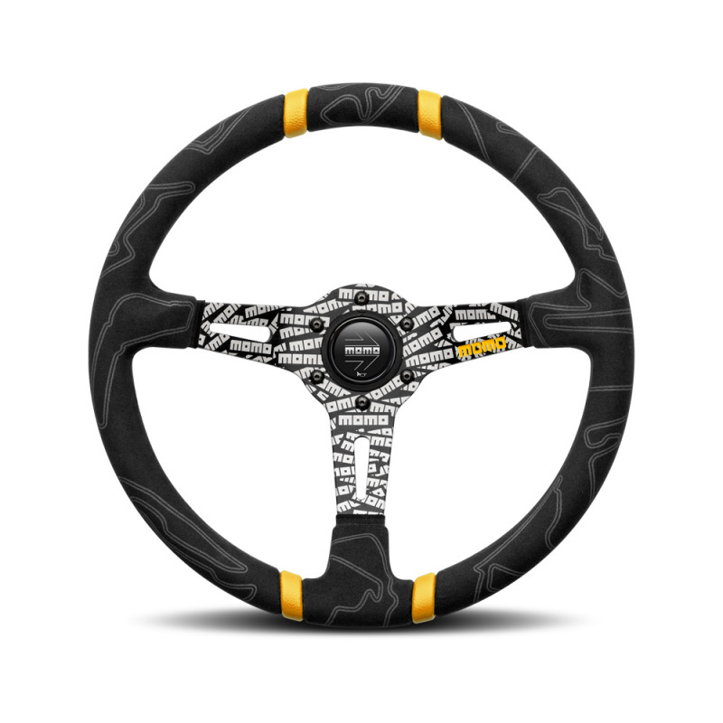 MOMO Ultra Black Steering Wheel - Yellow Insert